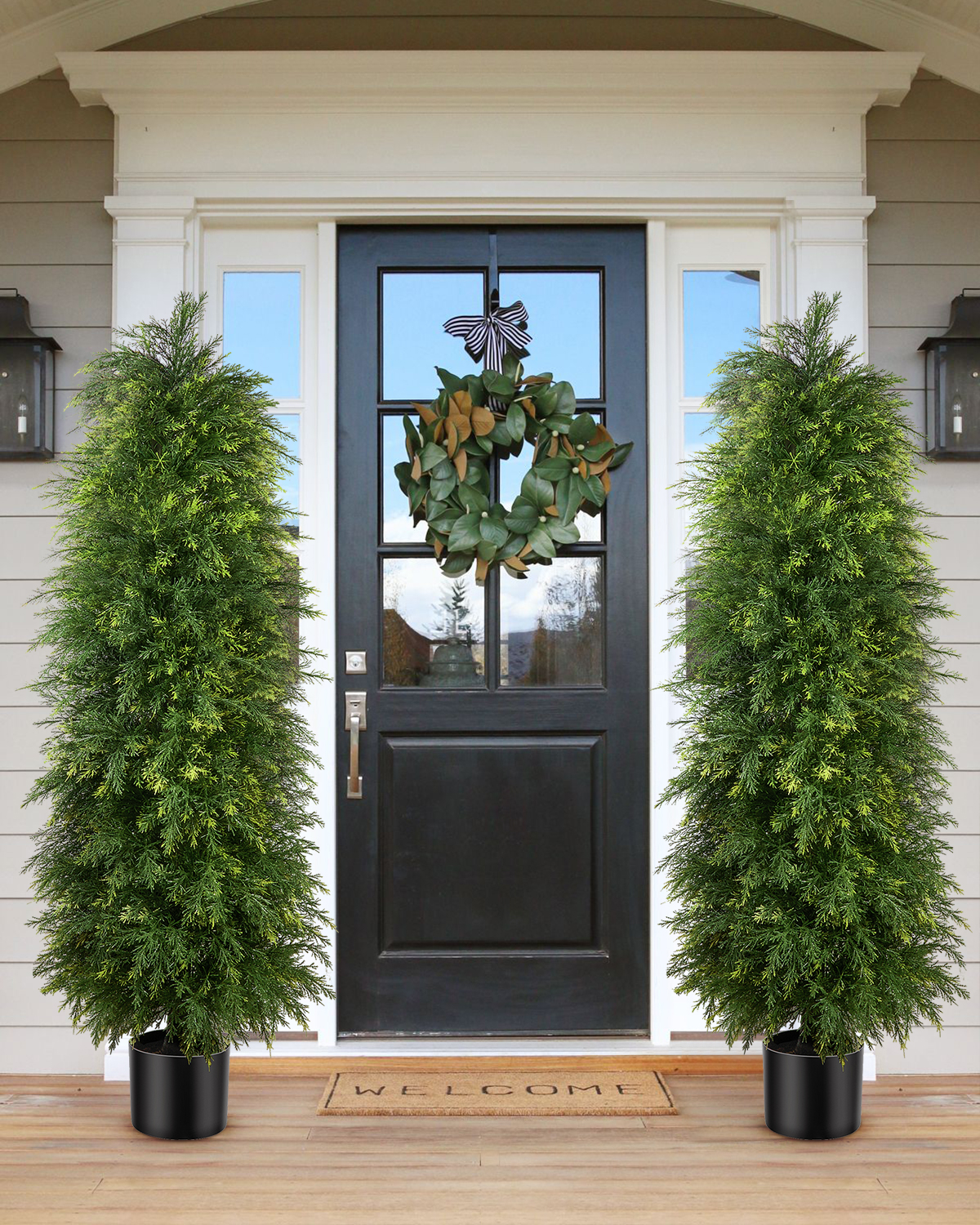 2 Pack 5ft Artificial Cedar Topiary Trees, Outdoor Artificial Plants for Front Porch Décor, Artificial Shrubs Fake Plants Uv Rated Potted Plants for Outdoor, Indoor, Front Door, Office - Image 7