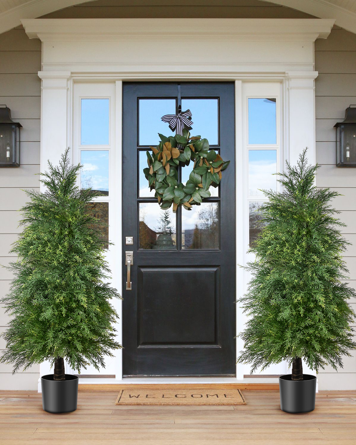 2 Pack 4ft Artificial Cedar Topiary Trees, Outdoor Artificial Plants for Front Porch Décor, Artificial Shrubs Fake Plants Uv Rated Potted Plants for Outdoor, Indoor, Front Door, Office - Image 9
