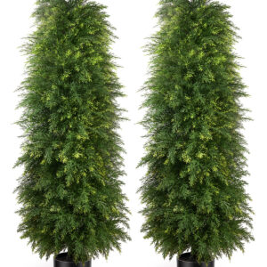 2 Pack 5ft Artificial Cedar Topiary Trees, Outdoor Artificial Plants for Front Porch Décor, Artificial Shrubs Fake Plants Uv Rated Potted Plants for Outdoor, Indoor, Front Door, Office