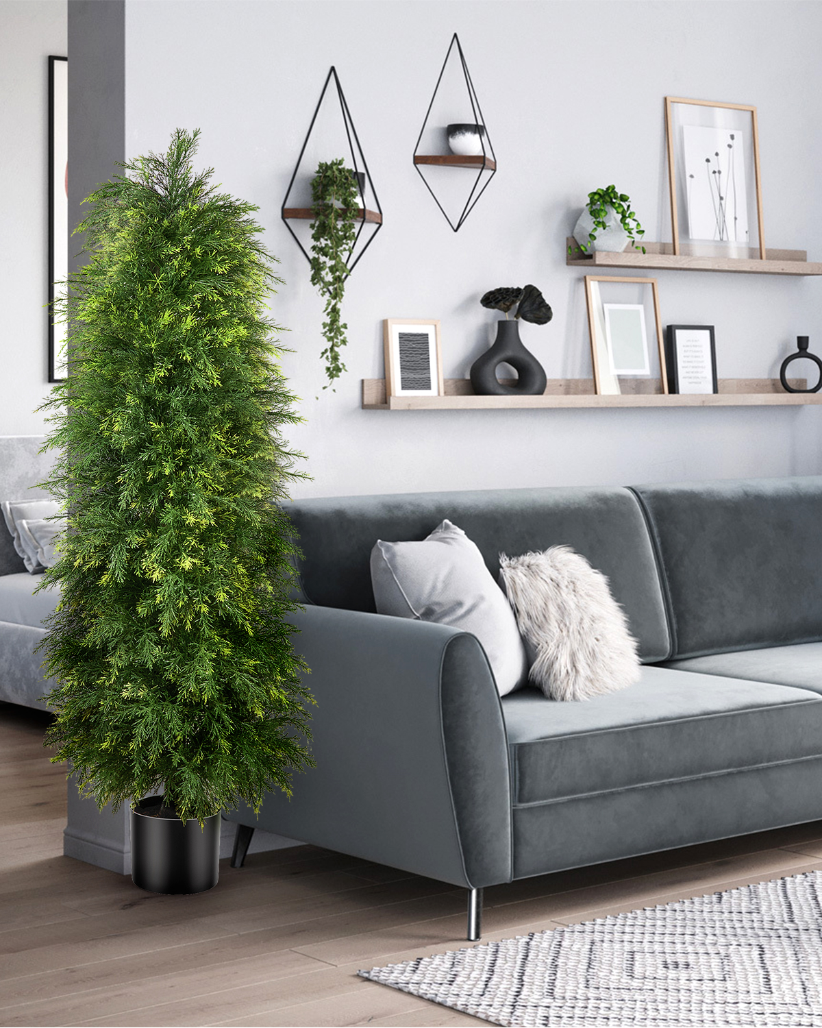 2 Pack 5ft Artificial Cedar Topiary Trees, Outdoor Artificial Plants for Front Porch Décor, Artificial Shrubs Fake Plants Uv Rated Potted Plants for Outdoor, Indoor, Front Door, Office - Image 5