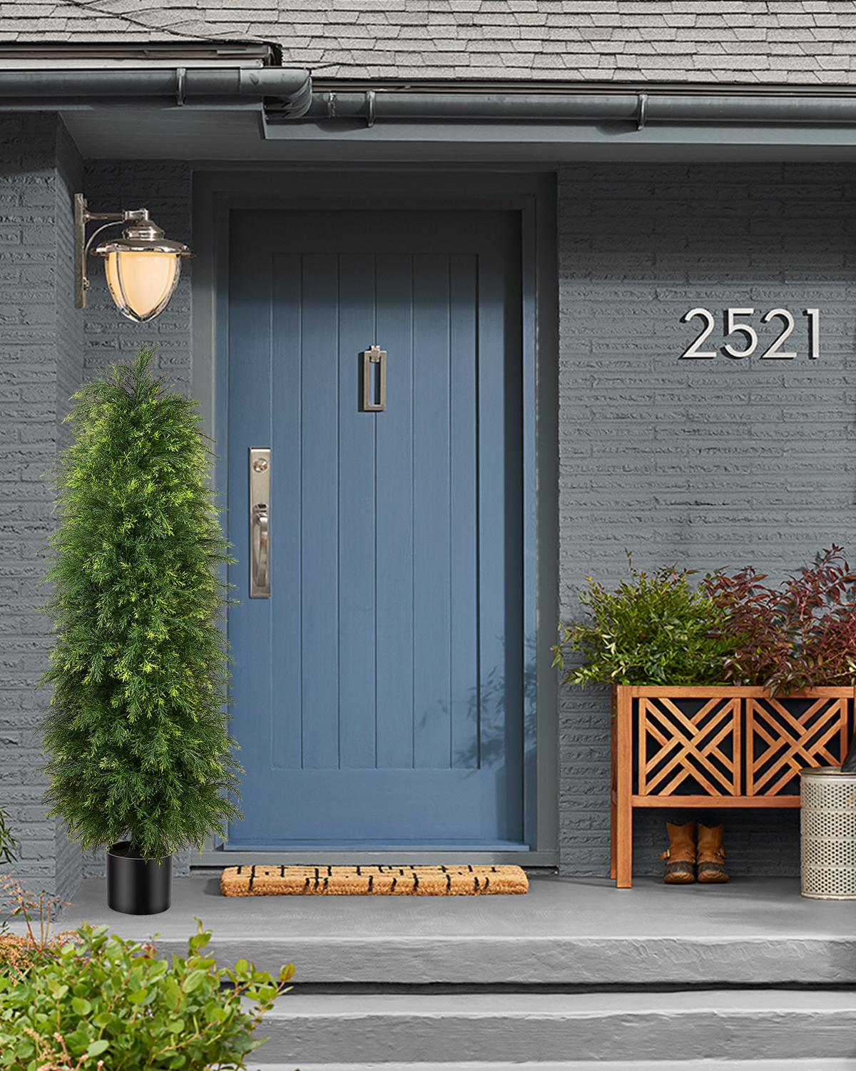 2 Pack 5ft Artificial Cedar Topiary Trees, Outdoor Artificial Plants for Front Porch Décor, Artificial Shrubs Fake Plants Uv Rated Potted Plants for Outdoor, Indoor, Front Door, Office - Image 3