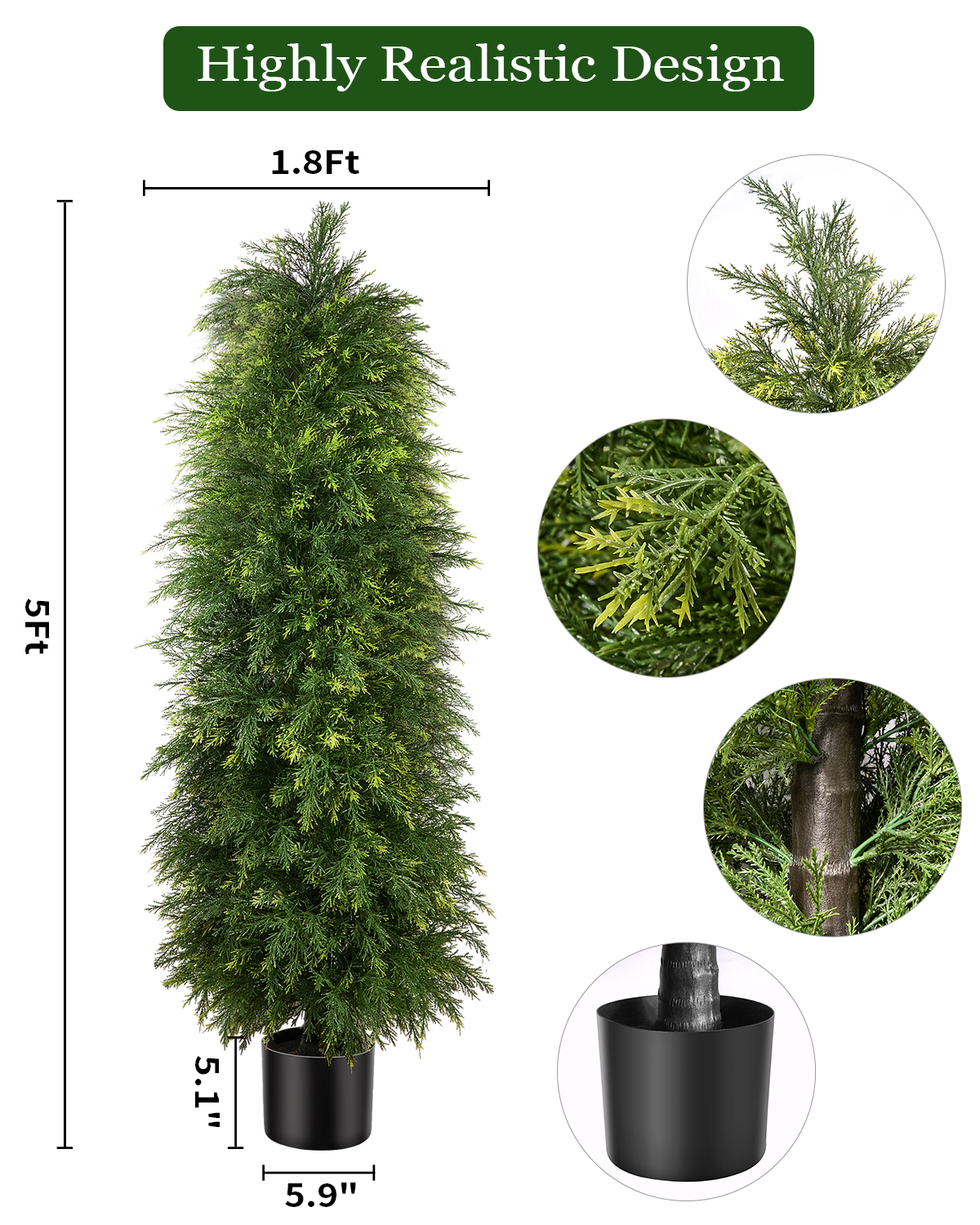 2 Pack 5ft Artificial Cedar Topiary Trees, Outdoor Artificial Plants for Front Porch Décor, Artificial Shrubs Fake Plants Uv Rated Potted Plants for Outdoor, Indoor, Front Door, Office - Image 2