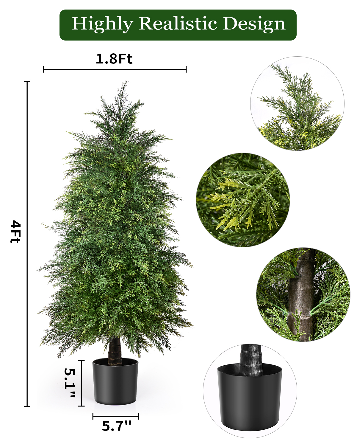 2 Pack 4ft Artificial Cedar Topiary Trees, Outdoor Artificial Plants for Front Porch Décor, Artificial Shrubs Fake Plants Uv Rated Potted Plants for Outdoor, Indoor, Front Door, Office - Image 5