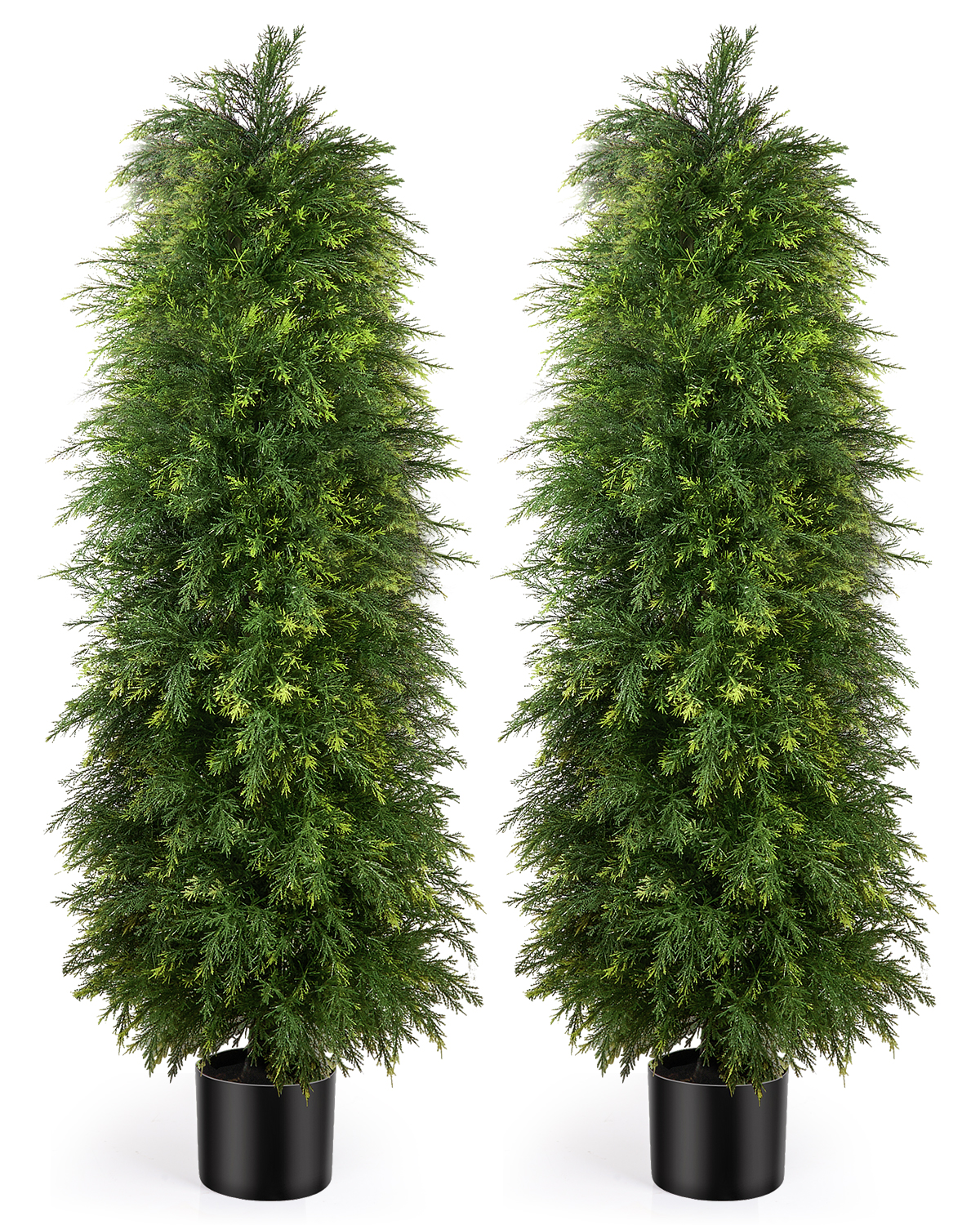 2 Pack 5ft Artificial Cedar Topiary Trees, Outdoor Artificial Plants for Front Porch Décor, Artificial Shrubs Fake Plants Uv Rated Potted Plants for Outdoor, Indoor, Front Door, Office